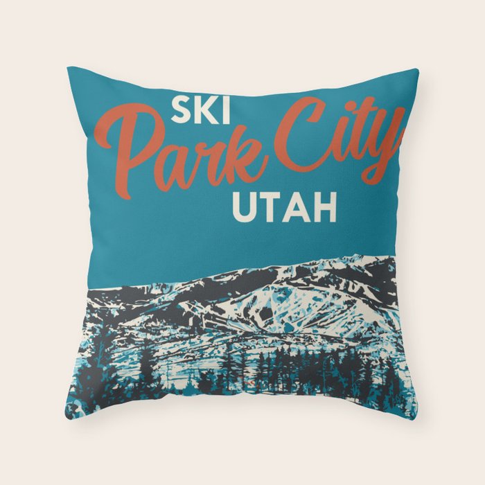 Park City Vintage Ski Poster Throw Pillow Gallery Image 1