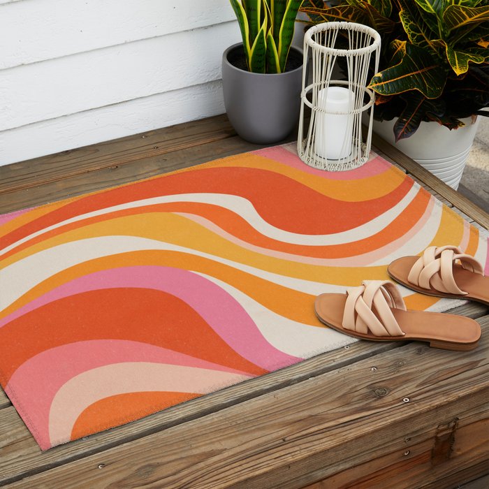 Bold Pink and Orange Groovy Swirl Abstract Pattern 70s Outdoor Rug Gallery Image 2