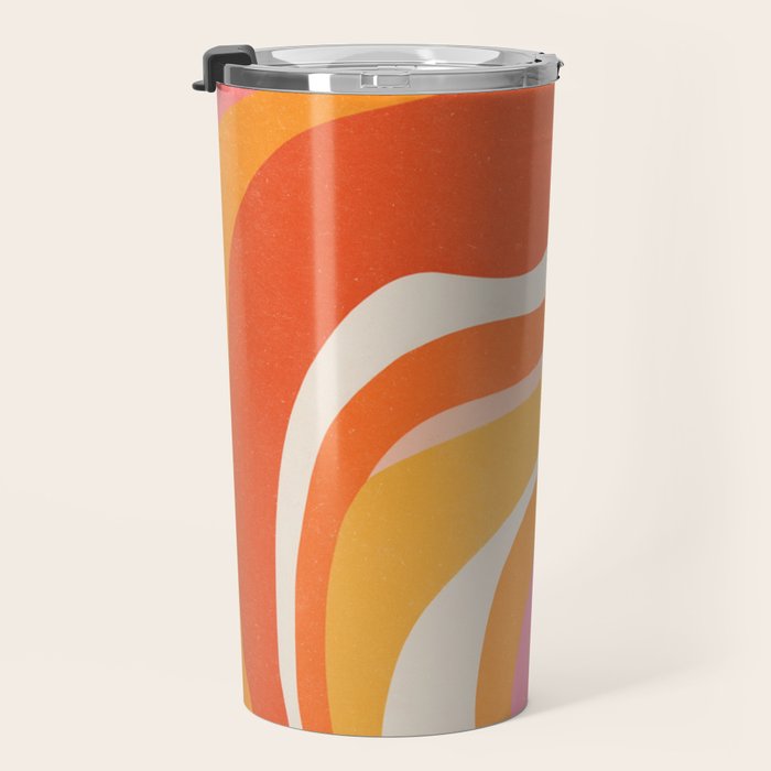 Bold Pink and Orange Groovy Swirl Abstract Pattern 70s Travel Mug Gallery Image 3