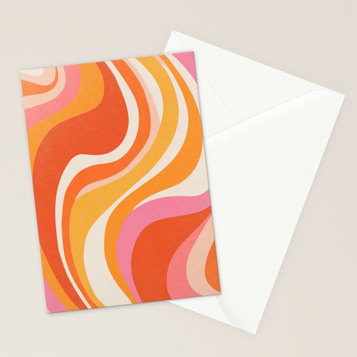 Bold Pink and Orange Groovy Swirl Abstract Pattern 70s Stationery Card Gallery Image 2