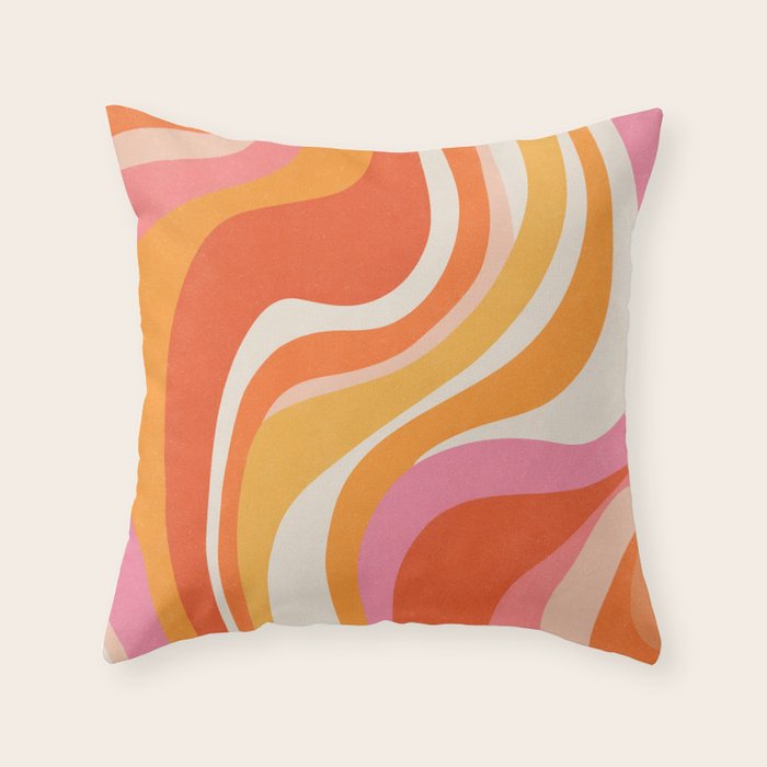 Bold Pink and Orange Groovy Swirl Abstract Pattern 70s Throw Pillow Gallery Image 6