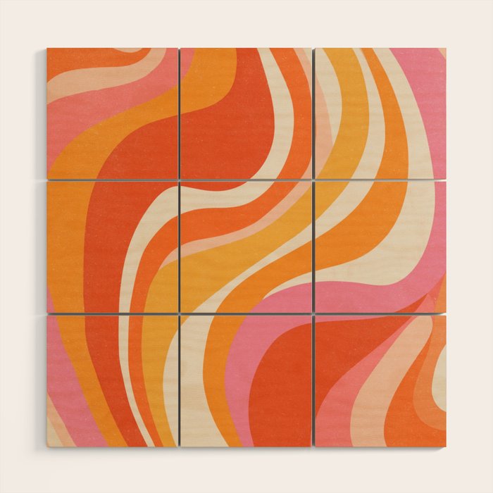 Bold Pink and Orange Groovy Swirl Abstract Pattern 70s Wood Wall Art Gallery Image 1
