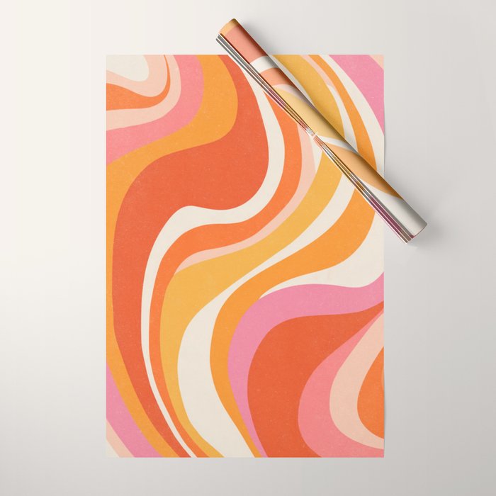 Bold Pink and Orange Groovy Swirl Abstract Pattern 70s Wrapping Paper Gallery Image 1