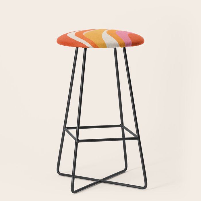 Bold Pink and Orange Groovy Swirl Abstract Pattern 70s Stool Gallery Image 1