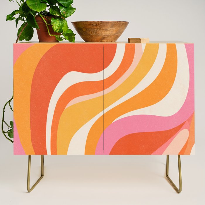 Bold Pink and Orange Groovy Swirl Abstract Pattern 70s Credenza Gallery Image 1