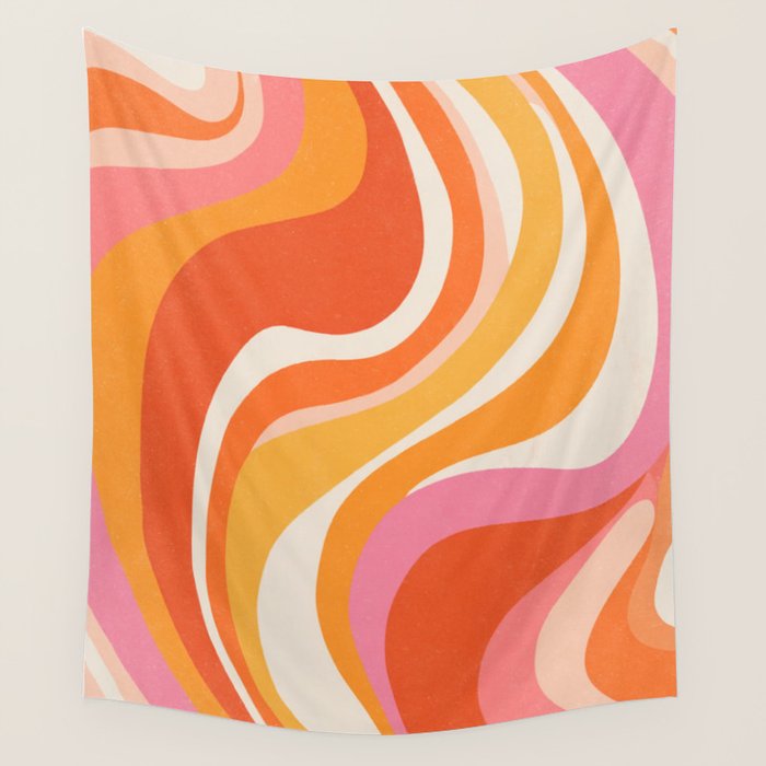 Bold Pink and Orange Groovy Swirl Abstract Pattern 70s Wall Tapestry Gallery Image 4