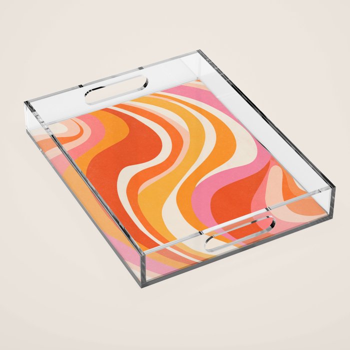 Bold Pink and Orange Groovy Swirl Abstract Pattern 70s Acrylic Tray Gallery Image 1