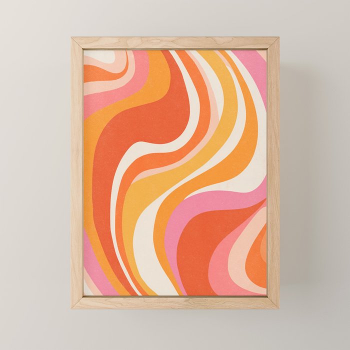 Bold Pink and Orange Groovy Swirl Abstract Pattern 70s Mini Art Print Gallery Image 1