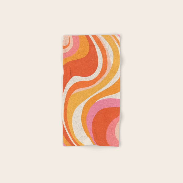 Bold Pink and Orange Groovy Swirl Abstract Pattern 70s Bath Towel Gallery Image 1