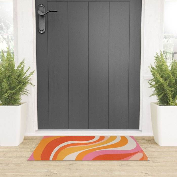 Bold Pink and Orange Groovy Swirl Abstract Pattern 70s Welcome Mat Gallery Image 3