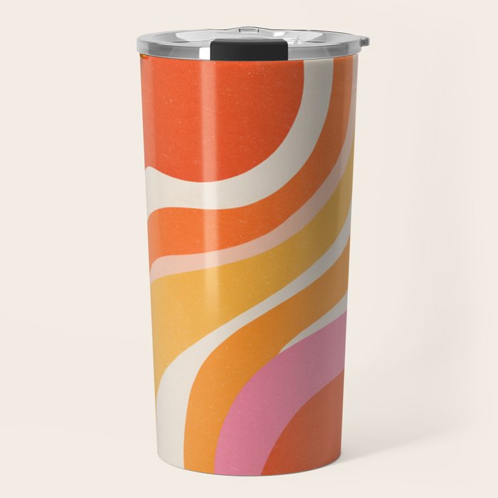 Bold Pink and Orange Groovy Swirl Abstract Pattern 70s Travel Mug Gallery Image 1
