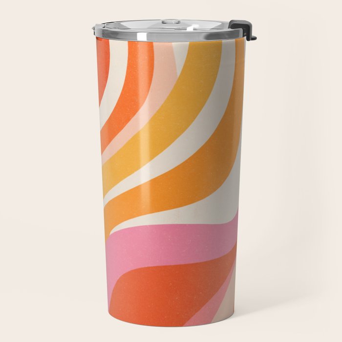 Bold Pink and Orange Groovy Swirl Abstract Pattern 70s Travel Mug Gallery Image 2