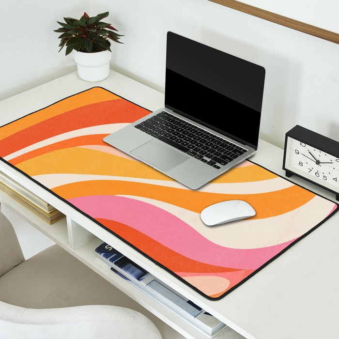 Bold Pink and Orange Groovy Swirl Abstract Pattern 70s Desk Mat Gallery Image 2