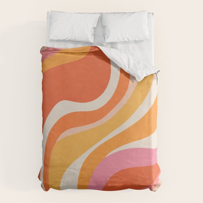 Bold Pink and Orange Groovy Swirl Abstract Pattern 70s Duvet Cover Gallery Image 1