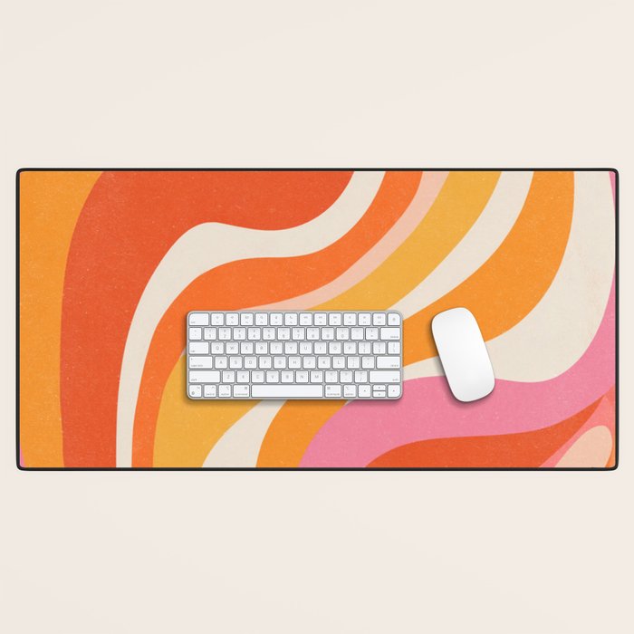 Bold Pink and Orange Groovy Swirl Abstract Pattern 70s Desk Mat Gallery Image 1