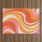 Bold Pink and Orange Groovy Swirl Abstract Pattern 70s Outdoor Rug Gallery Image 1