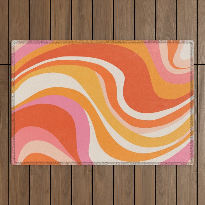 Bold Pink and Orange Groovy Swirl Abstract Pattern 70s Outdoor Rug Gallery Image 1