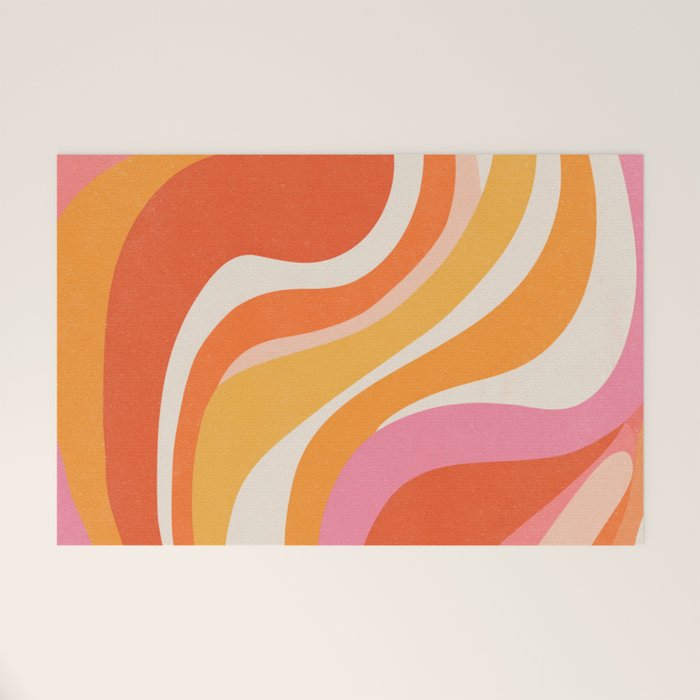 Bold Pink and Orange Groovy Swirl Abstract Pattern 70s Welcome Mat Gallery Image 1