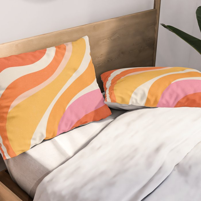 Bold Pink and Orange Groovy Swirl Abstract Pattern 70s Pillow Sham Gallery Image 2