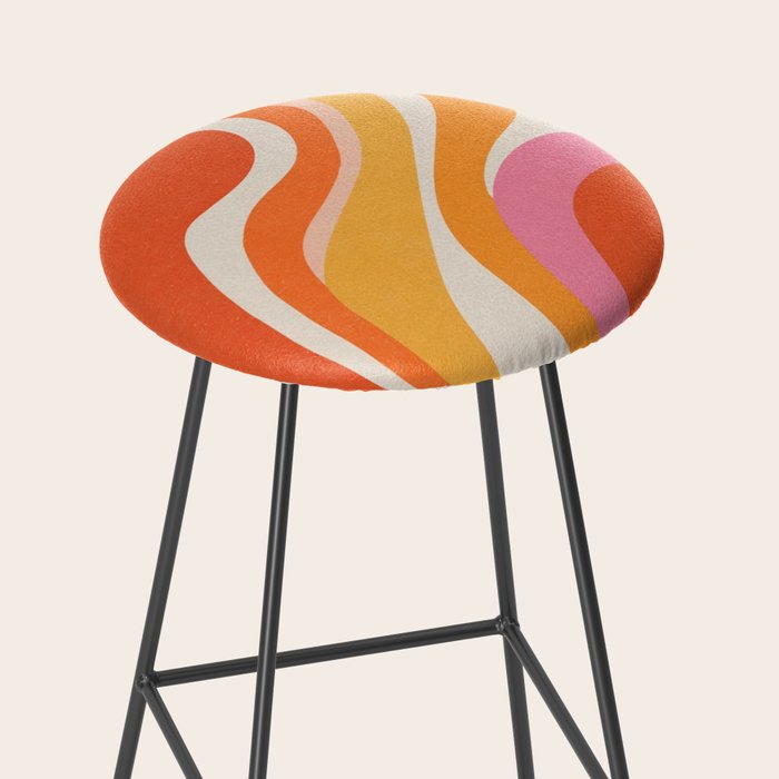 Bold Pink and Orange Groovy Swirl Abstract Pattern 70s Stool Gallery Image 2