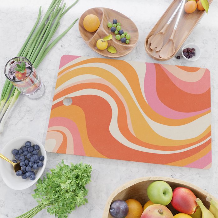Bold Pink and Orange Groovy Swirl Abstract Pattern 70s Cutting Board Gallery Image 2