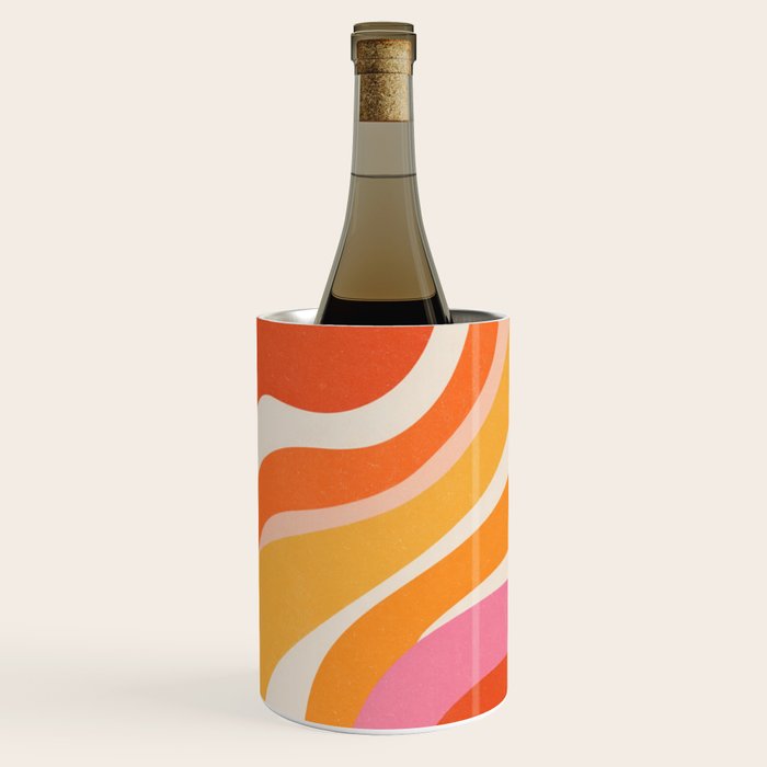 Bold Pink and Orange Groovy Swirl Abstract Pattern 70s Wine Chiller Gallery Image 1