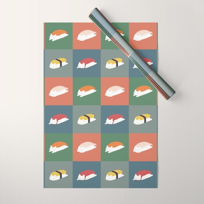 Sushi Cat 2x2 Wrapping Paper Gallery Image 1