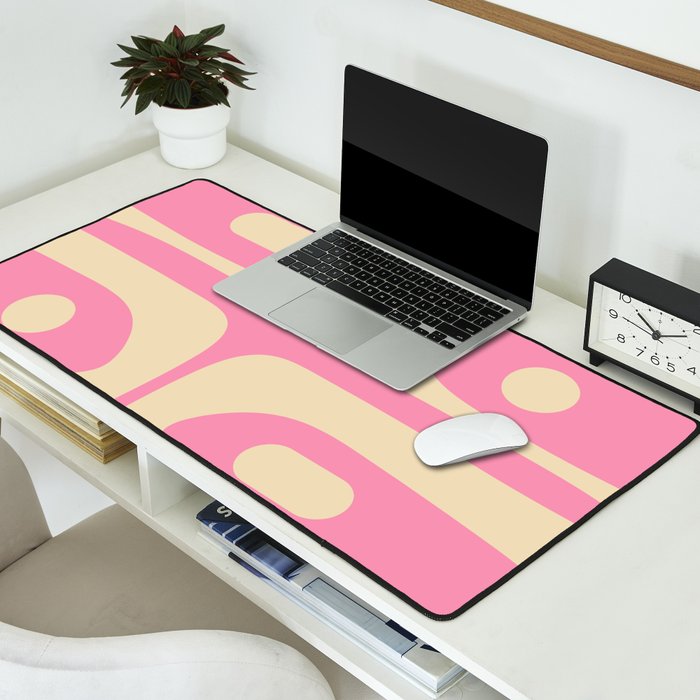 Mid Century Modern Retro Abstract Minimalist Pink Piquet Pattern Desk Mat Gallery Image 2