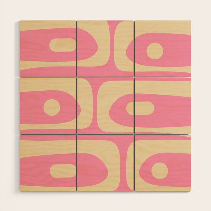 Mid Century Modern Retro Abstract Minimalist Pink Piquet Pattern Wood Wall Art Gallery Image 1