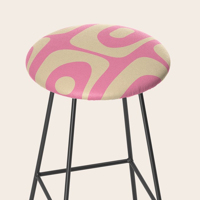 Mid Century Modern Retro Abstract Minimalist Pink Piquet Pattern Stool Gallery Image 2