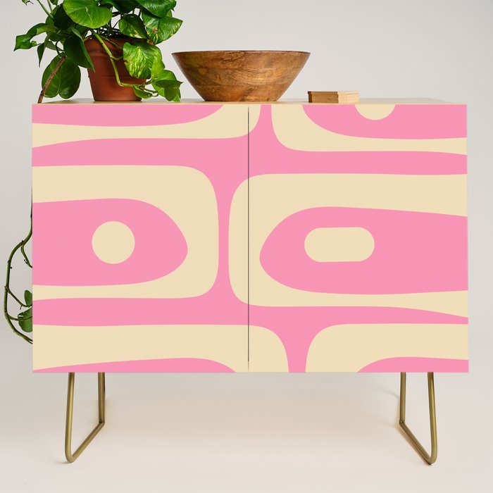 Mid Century Modern Retro Abstract Minimalist Pink Piquet Pattern Credenza Gallery Image 1
