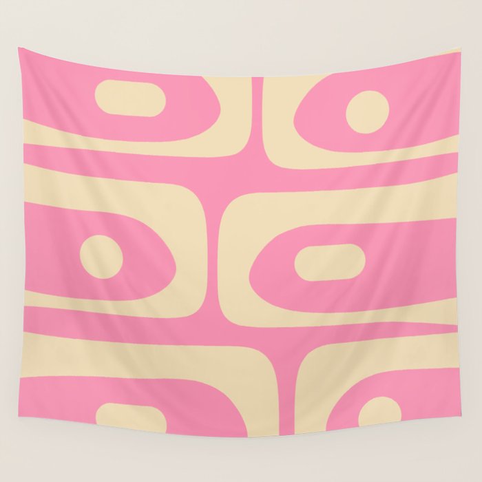 Mid Century Modern Retro Abstract Minimalist Pink Piquet Pattern Wall Tapestry Gallery Image 1