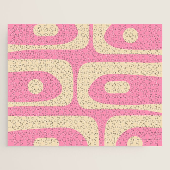 Mid Century Modern Retro Abstract Minimalist Pink Piquet Pattern Jigsaw Puzzle Gallery Image 1