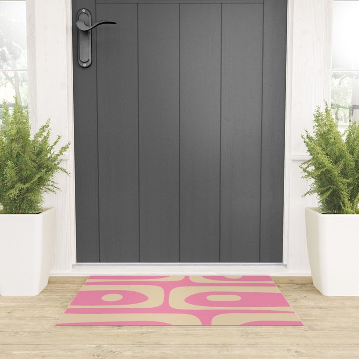 Mid Century Modern Retro Abstract Minimalist Pink Piquet Pattern Welcome Mat Gallery Image 3