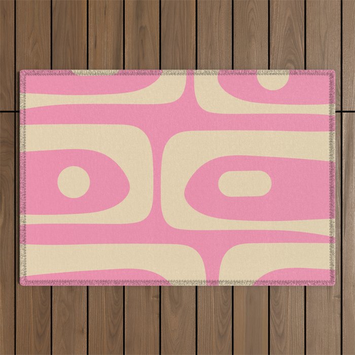 Mid Century Modern Retro Abstract Minimalist Pink Piquet Pattern Outdoor Rug Gallery Image 1