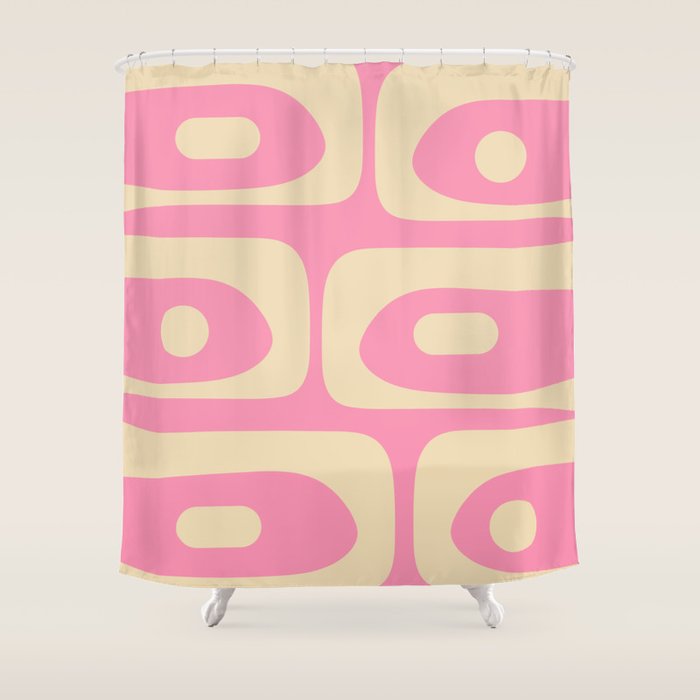 Mid Century Modern Retro Abstract Minimalist Pink Piquet Pattern Shower Curtain Gallery Image 1