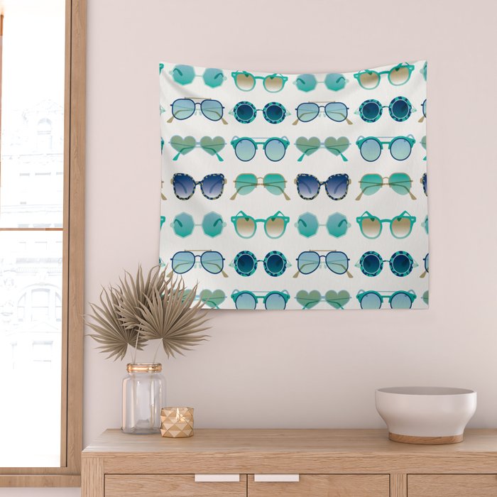 Sunglasses Collection - Turquoise & Navy Palette Wall Tapestry Gallery Image 2