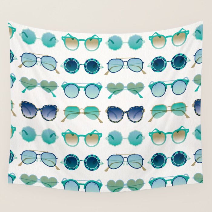 Sunglasses Collection - Turquoise & Navy Palette Wall Tapestry Gallery Image 1
