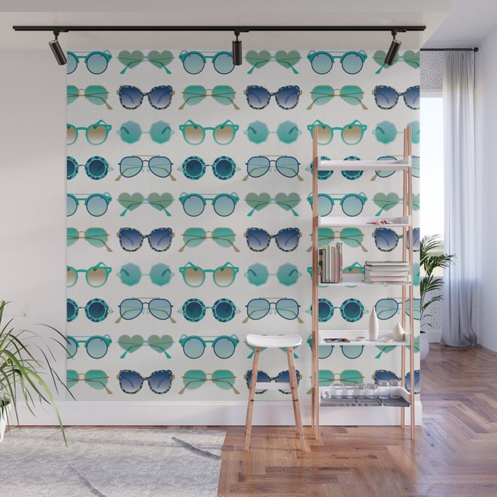 Sunglasses Collection - Turquoise & Navy Palette Wall Mural Gallery Image 1
