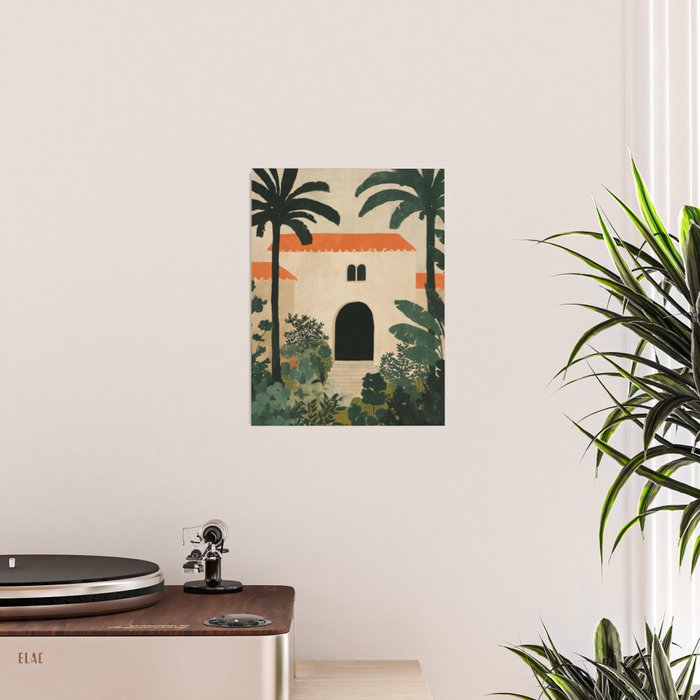 Mediterranean Villa with Lush Garden Vintage Architecture Poster Gallery Image 2