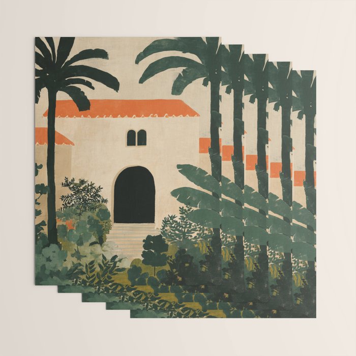 Mediterranean Villa with Lush Garden Vintage Architecture Wrapping Paper Gallery Image 3