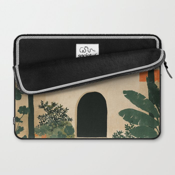 Mediterranean Villa with Lush Garden Vintage Architecture Laptop Sleeve Gallery Image 2