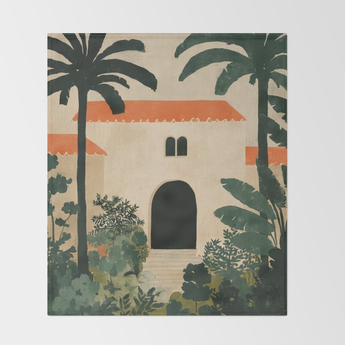 Mediterranean Villa with Lush Garden Vintage Architecture Throw Blanket Gallery Image 2