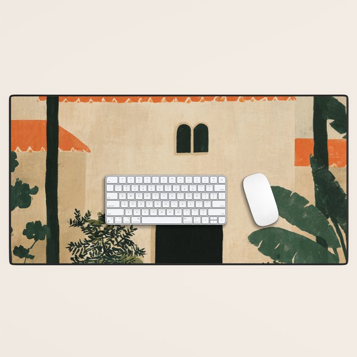 Mediterranean Villa with Lush Garden Vintage Architecture Desk Mat Gallery Image 1