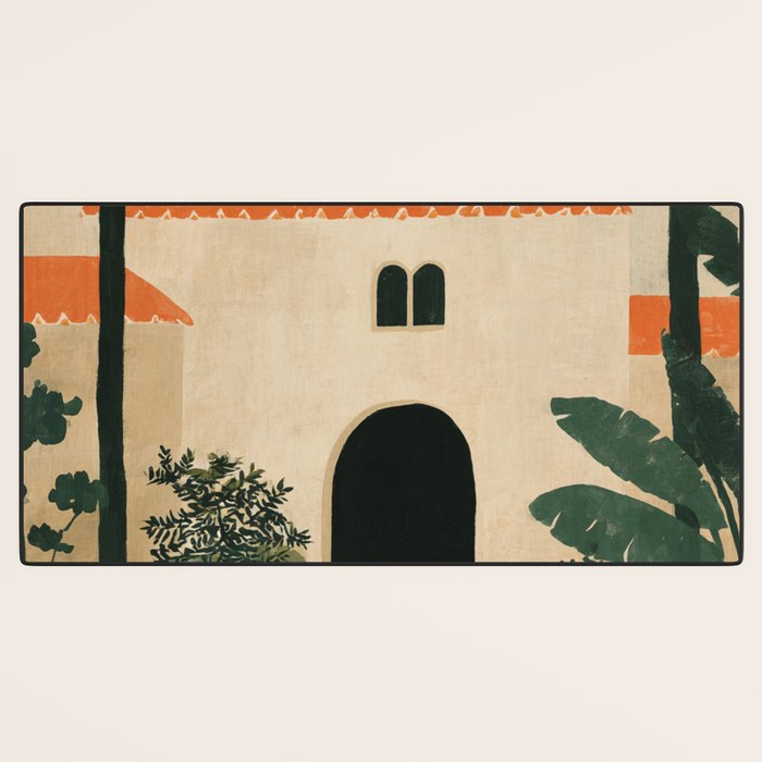 Mediterranean Villa with Lush Garden Vintage Architecture Desk Mat Gallery Image 3