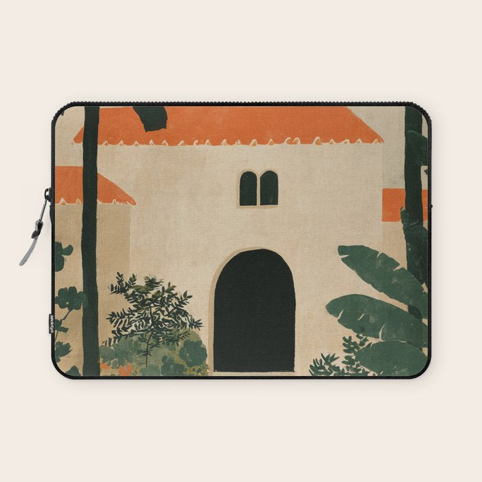 Mediterranean Villa with Lush Garden Vintage Architecture Laptop Sleeve Gallery Image 1