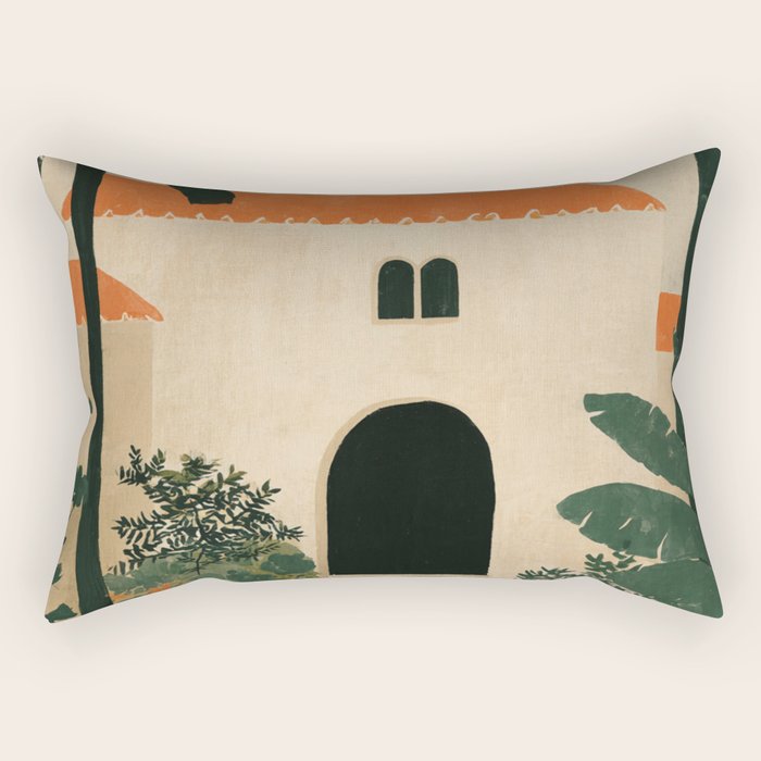 Mediterranean Villa with Lush Garden Vintage Architecture Rectangular Pillow Gallery Image 1