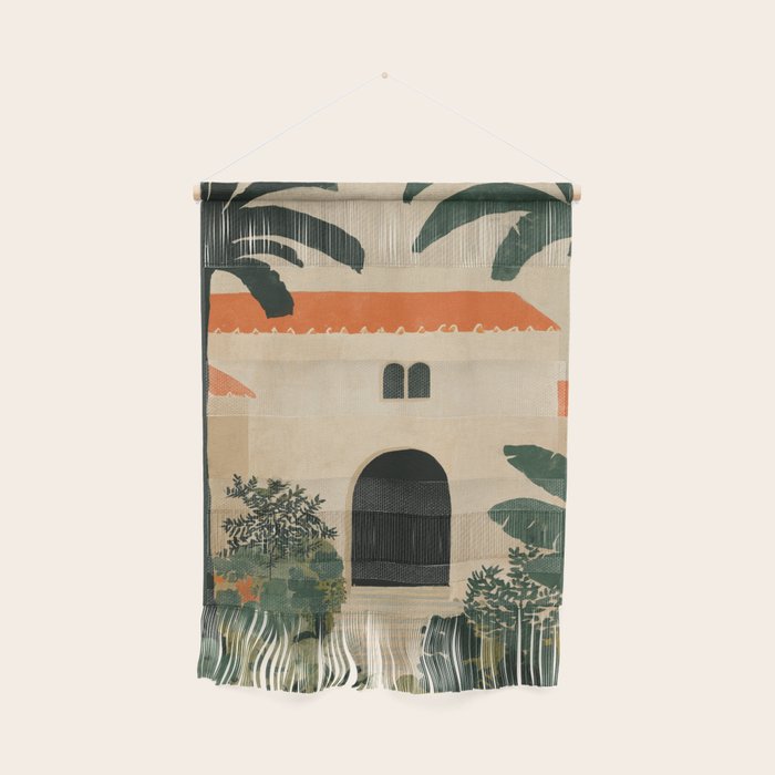 Mediterranean Villa with Lush Garden Vintage Architecture Wall Hanging Gallery Image 1