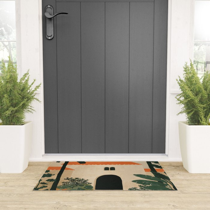 Mediterranean Villa with Lush Garden Vintage Architecture Welcome Mat Gallery Image 3