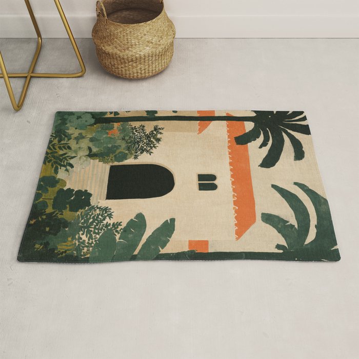 Mediterranean Villa with Lush Garden Vintage Architecture Rug Gallery Image 1